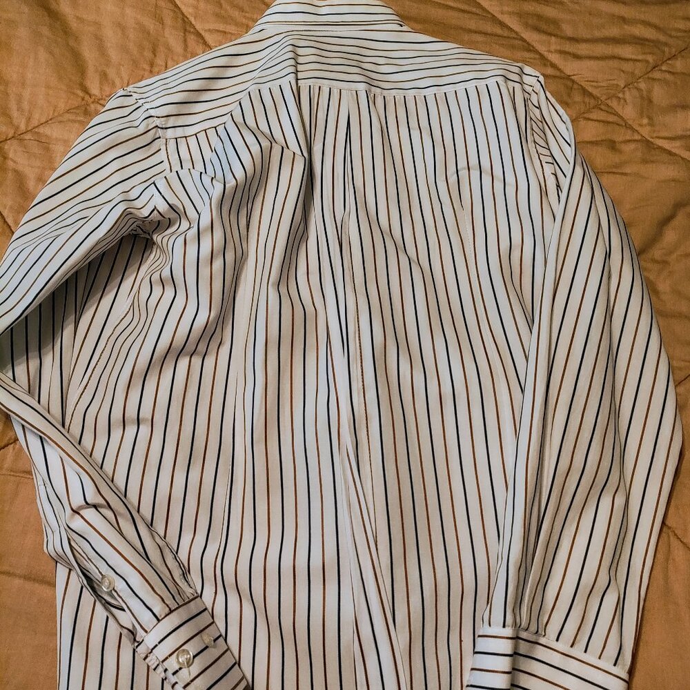 Zara EU mens medium white blue/gold stripe button down dress Shirt